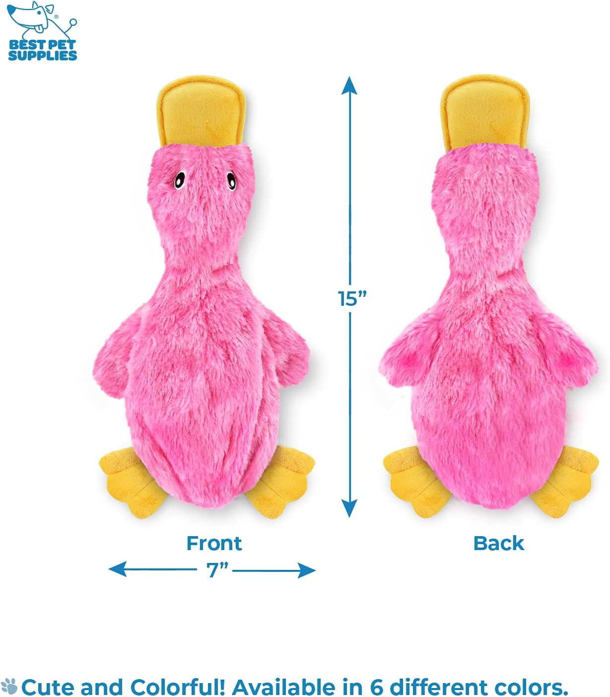 Best Pet Supplies No-Stuffing Crinkle Duck Dog Toy with Squeaker, Pink
