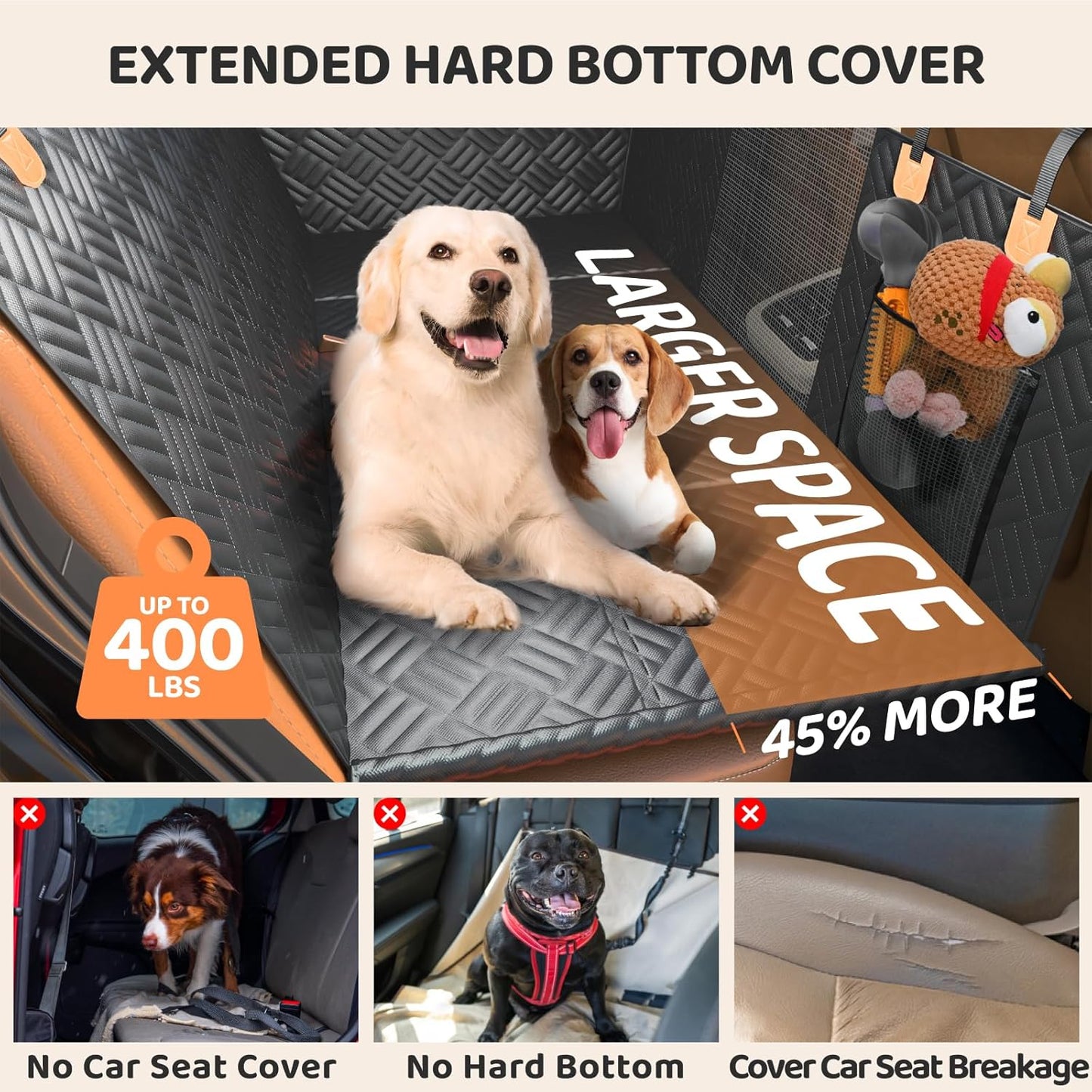 Dog Car Seat Cover with Hard Bottom – Back Seat Extender & Hammock