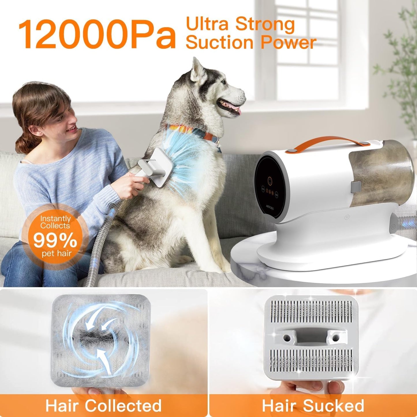 Dog's Grooming Vacuum Kit – 12000Pa Suction, 2L, Quiet PG100